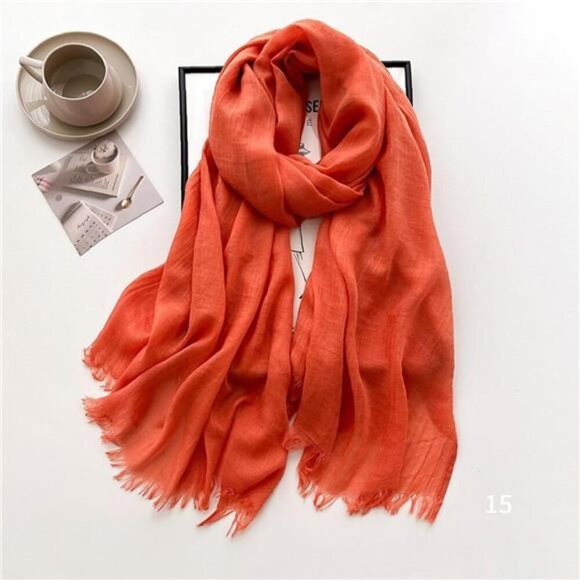 Solid color cotton and linen scarf, Orange - Picture 1 of 7